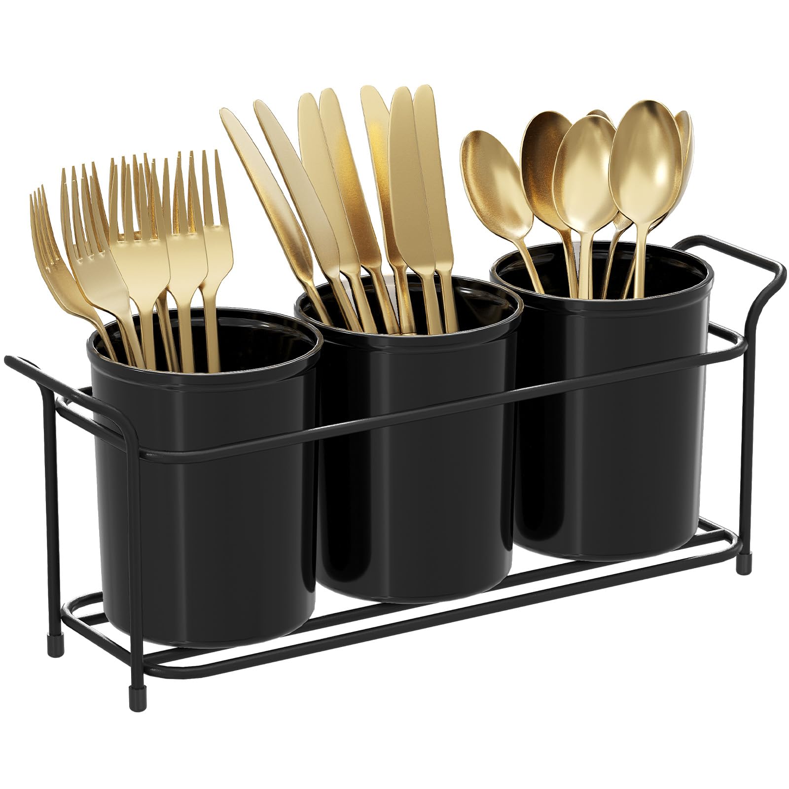 Lifewit Plastic Silverware Caddy with Metal Rack, Utensil Holder for Party, Cutlery Flatware Organizer for Kitchen Countertop, Forks Spoons Knives