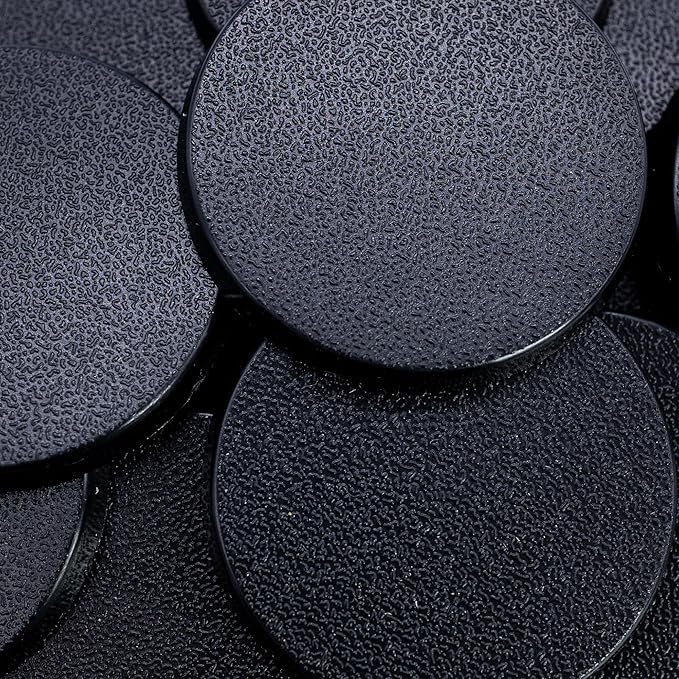 Forged Terrain 50mm Round Miniature Base Set – 6 Pack for Tabletop Wargaming | 4mm Height Textured Black Plastic