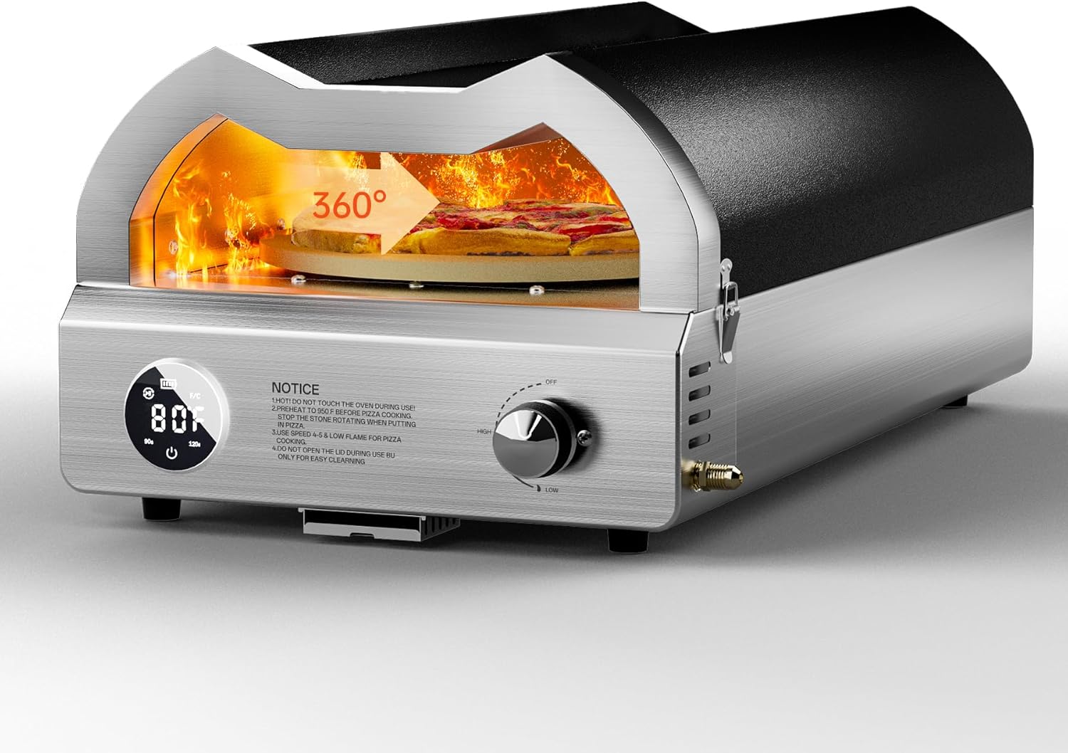 Gas Pizza Oven Outdoor Portable Propane Pizza Oven with 12 inch Rotating Cordierite Stone Cooking Pizzas in 60 Seconds LCD Touch Screen Pizza Maker Oven Kit for Backyard, Camping, and Picnics