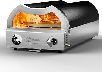 Gas Pizza Oven Outdoor Portable Propane Pizza Oven with 12 inch Rotating Cordierite Stone Cooking Pizzas in 60 Seconds LCD Touch Screen Pizza Maker Oven Kit for Backyard, Camping, and Picnics