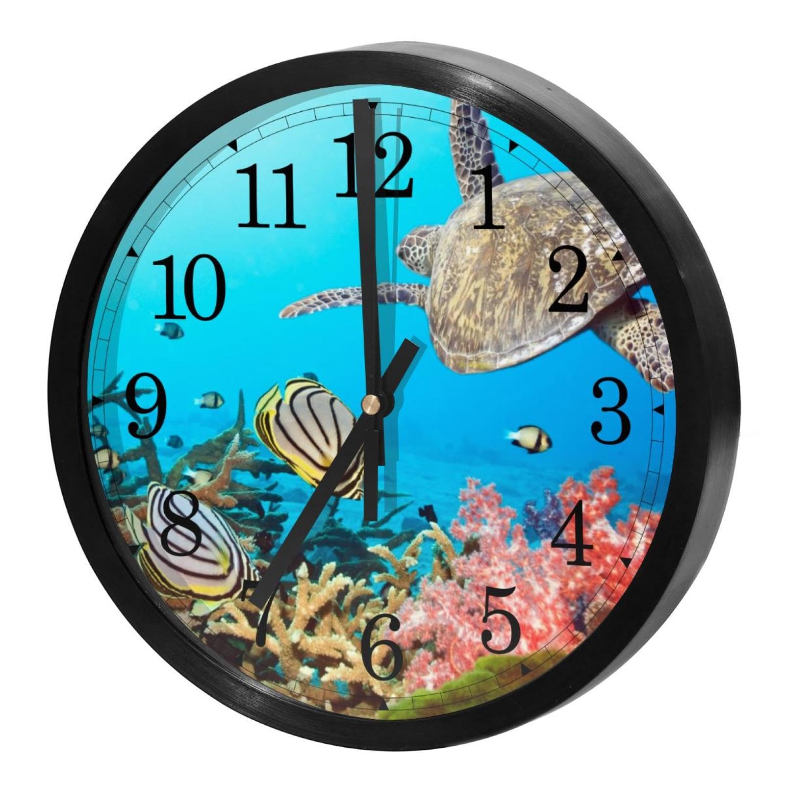 Horloge murale à quartz sans tic-tac ronde et moderne tortue corail à piles