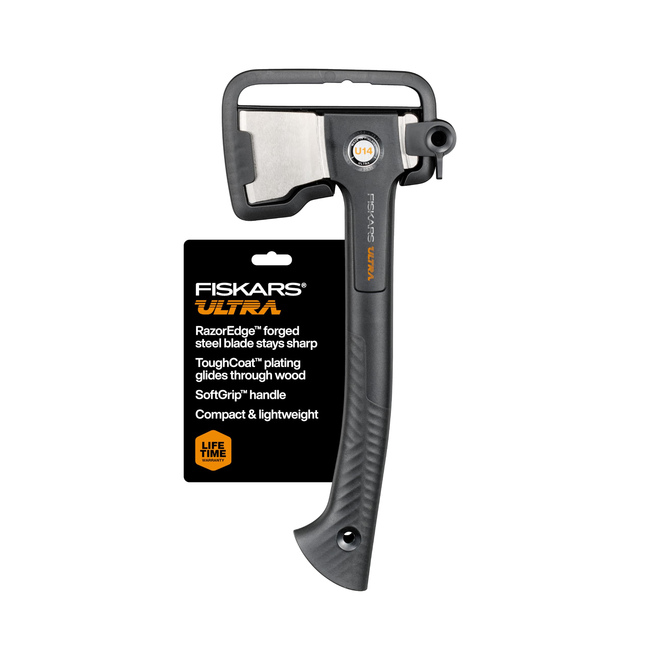 Fiskars Ultra Universal Axe U14, Precision-Ground RazorEdge Double-Hardened Steel Blade Stays Sharp, Lightweight FiberComp Shaft & SoftGrip Handle for Chopping & Kindling, 14", Black