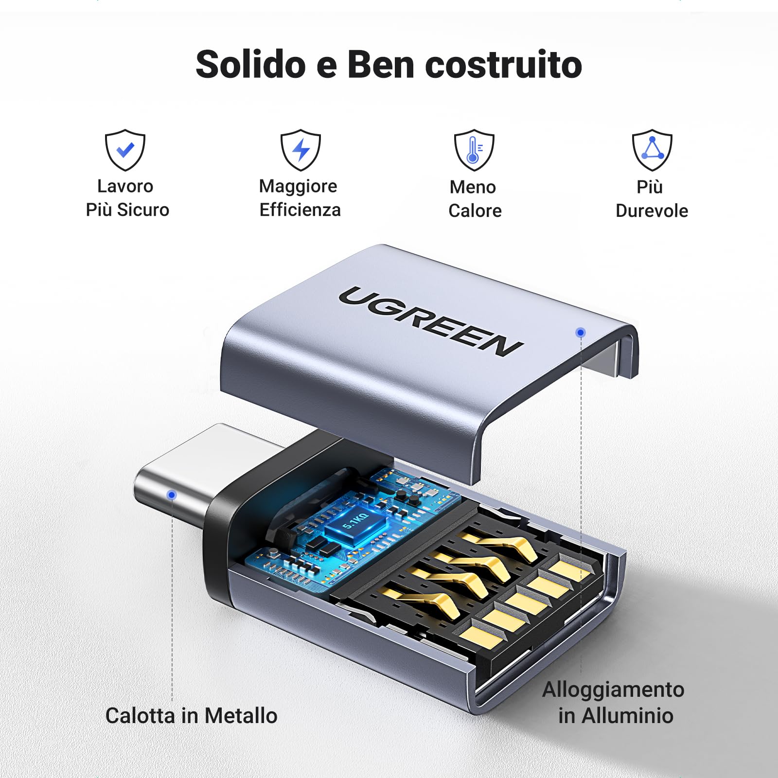 UGREEN Adattatore USB a Tipo C 3.0 2 Pezzi OTG Maschio a Femmina Compatibile con iPhone 17 Pro Max MacBook Air iPad Redmi Galaxy S24 S23 Note 20 (Gray)