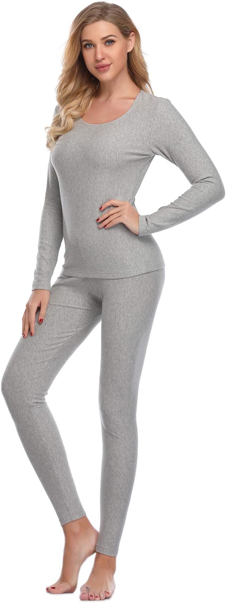 lalavava Lusofie Cotton Thermal Underwear Set for Womens Long Johns Soft Base Layer (Light Grey,S)