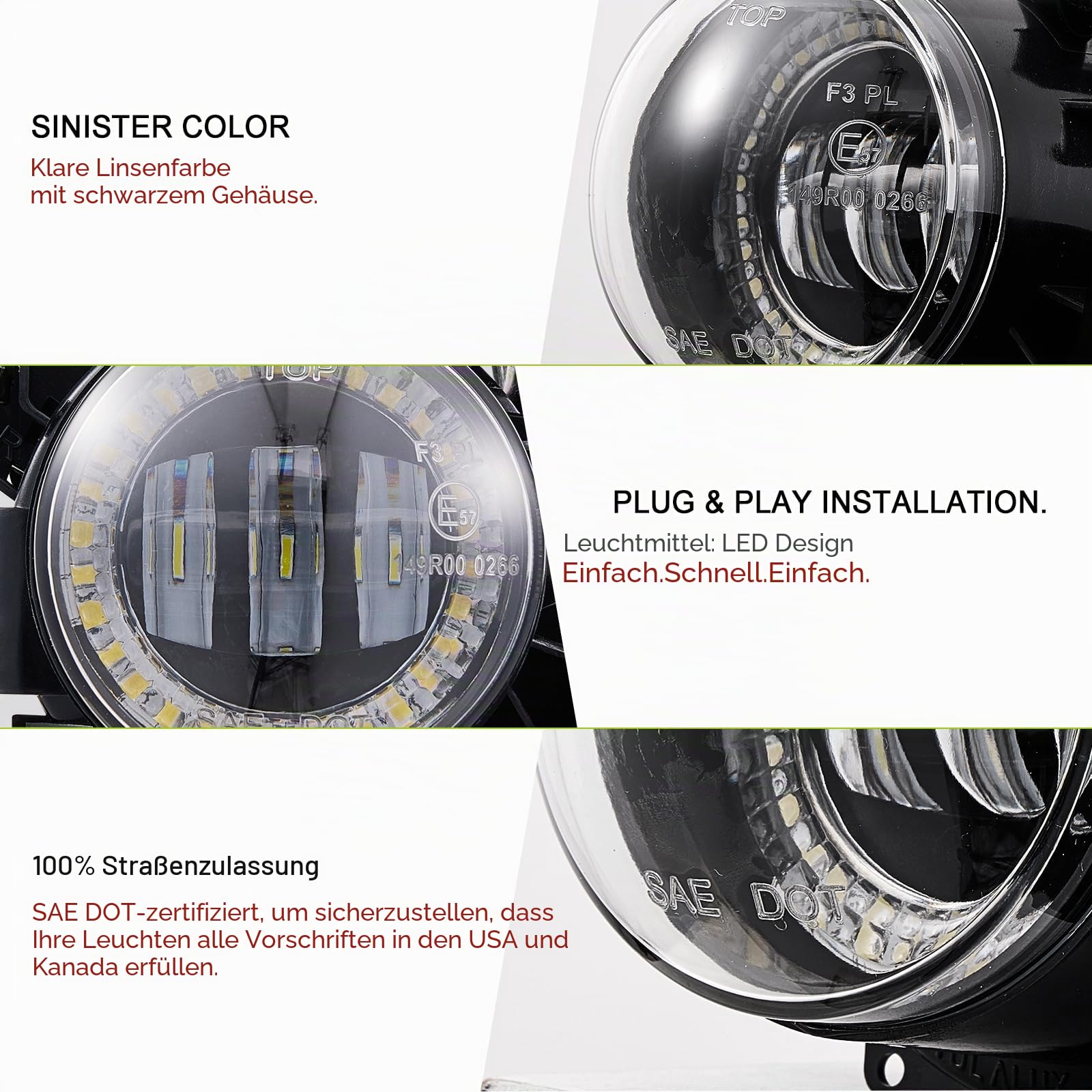 Led Nebelscheinwerfer für 2003-2008 BMW 5er(E60 E61, 525i 525xi 530i 530xi 545i 550i)/3er(E46, 325Ci 330Ci Cabrio/Coupé) 1 Paar, klare Linse