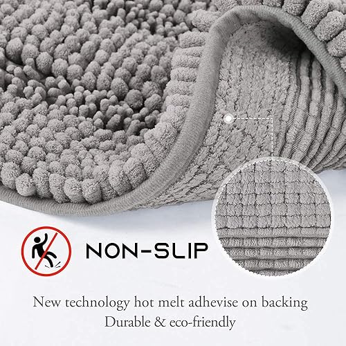 Miniatura 6 de NICETOWN - Juego de tapetes de baño, felpilla extragruesa, a rayas, alfombras de baño antideslizantes de felpa suave, tapetes de interior para