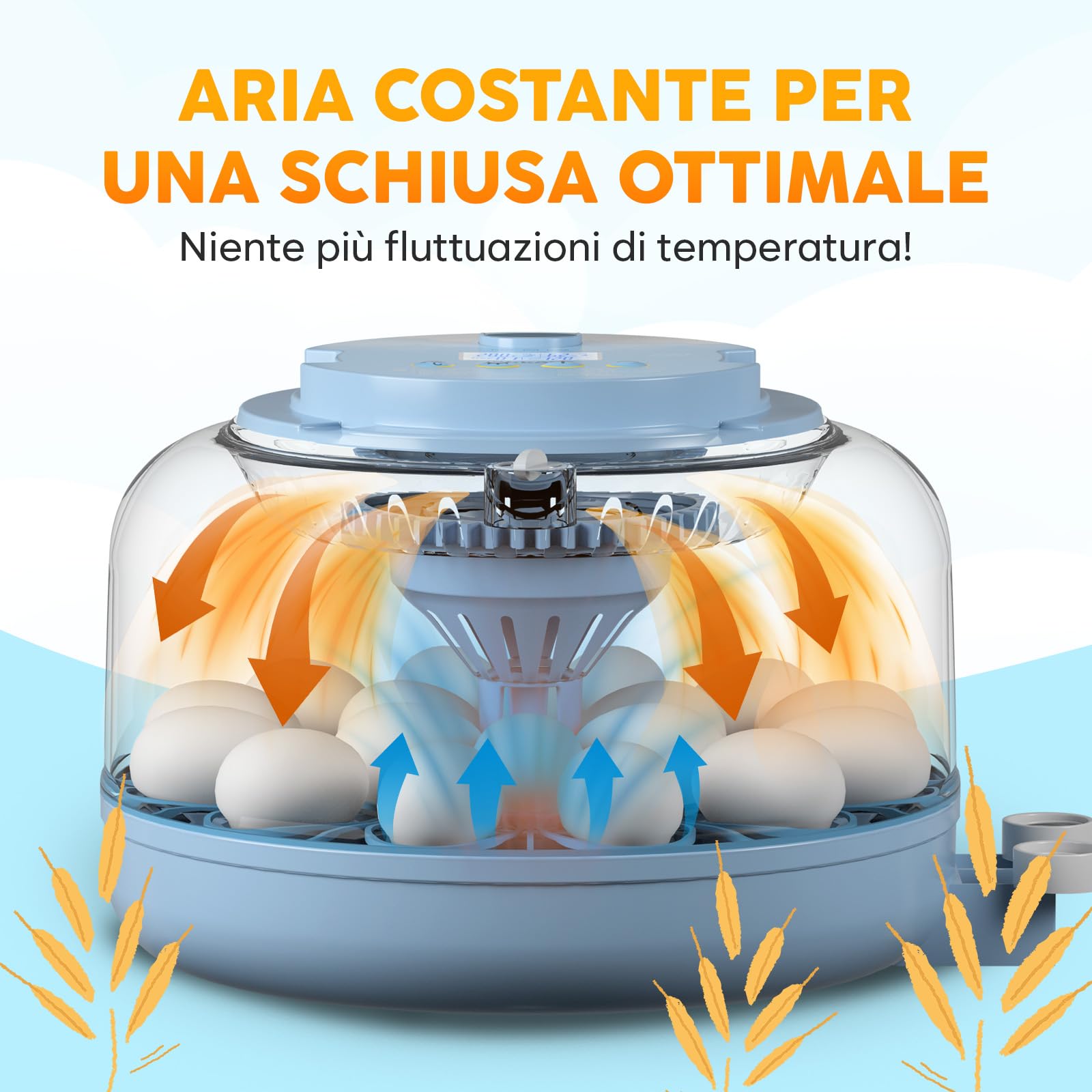 Incubatrice per Uova Automatica 18 Uova – Incubatrice Uova con Rotazione Automatica, Controllo Umidità, Bottiglie d’Acqua, Ventilazione, Visualizzazione 360° e Mire-uovo Integrato