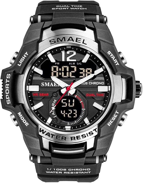 SMAEL Orologio Sportivo Uomo, 5 ATM Impermeabile Digitale Militare Orologi  con Conto alla Rovescia/Timer/Allarme per da Corsa, Resistente agli Urti  LED Analogico Orologio da Polso Uomo,Black Silver : Amazon.it: Orologi