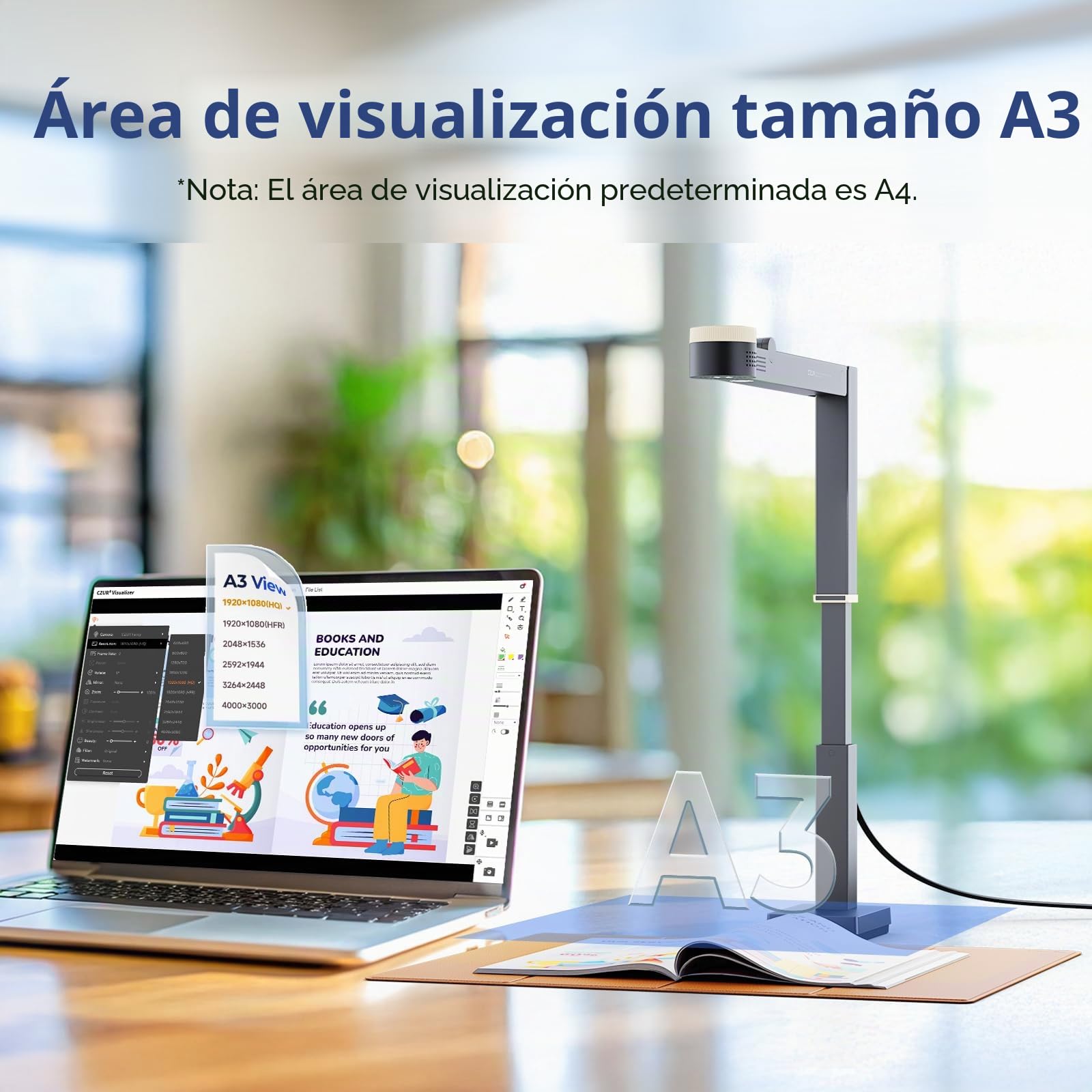CZUR Fancy S Pro Cámara de Documentos 4K USB 12MP con Luz LED, Micrófono y Enfoque Automático 60 fps
