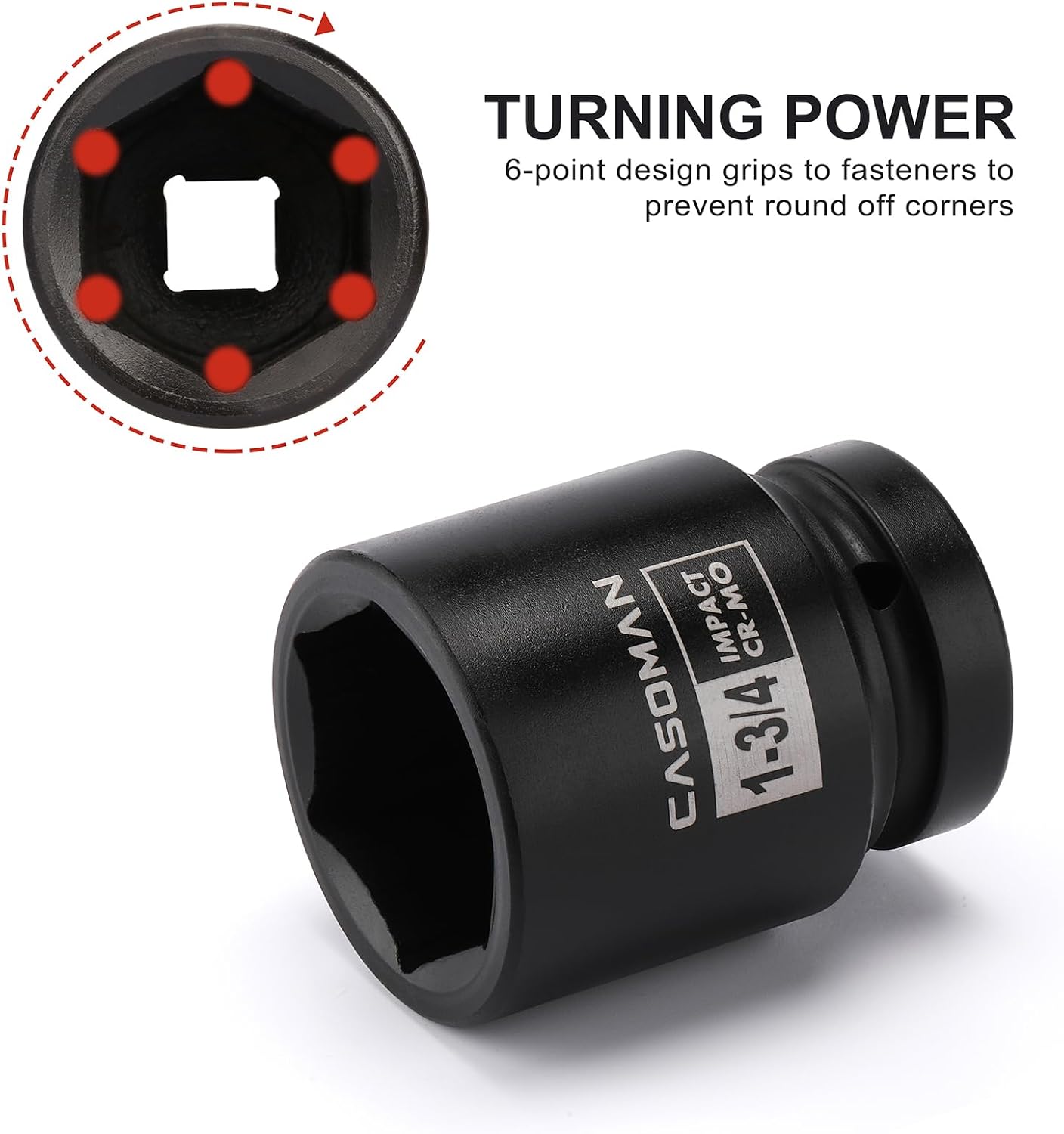 CASOMAN 1-Inch Drive Spindle Axle Nut Impact Socket Set, Shallow, 1" to 2", 9PCS Impact Large Socket Set, 6-Point, SAE, CR-MO