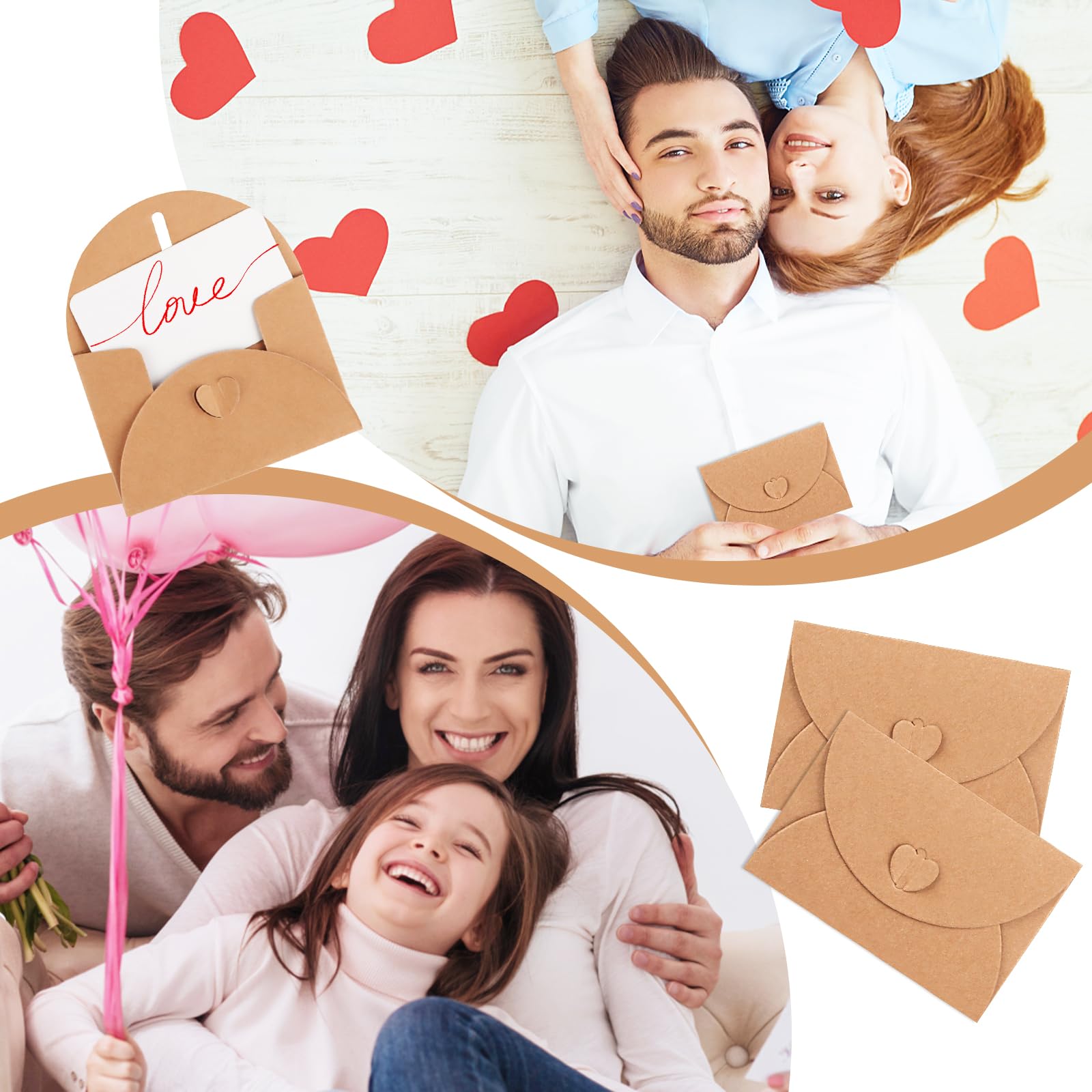 Buste di Carta Kraft 10x7 cm con Chiusura a Cuore, 100 Pezzi per Carte Regalo Fai da Te