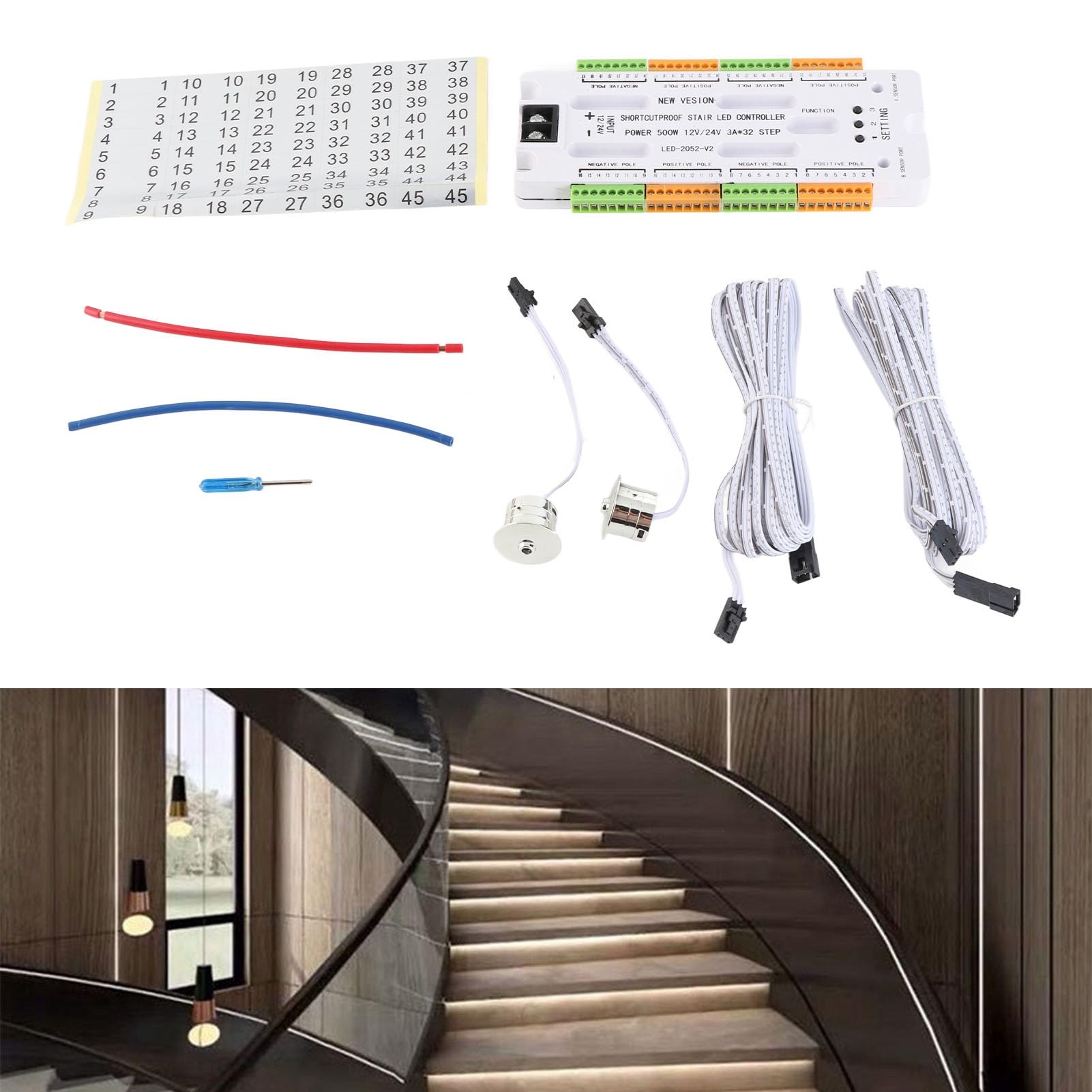 Yosoo Health Gear Motion Sensor LED Stair Light Controller, 32 Channels, Automatic Staircase Lighting System - Image 3