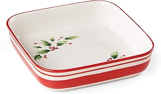 Lenox Holiday Handpaint Stripe Square Dish, 4.85 LB, Red & Green