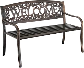 Leigh Country Metal Welcome Bench - Rust-Resistant Outdoor Patio Seating for Porch, Deck, Garden (51x24x34")