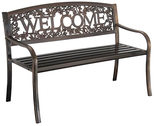 Leigh Country Metal Outdoor Bench, Welcome Design, Decorative Patio Seating