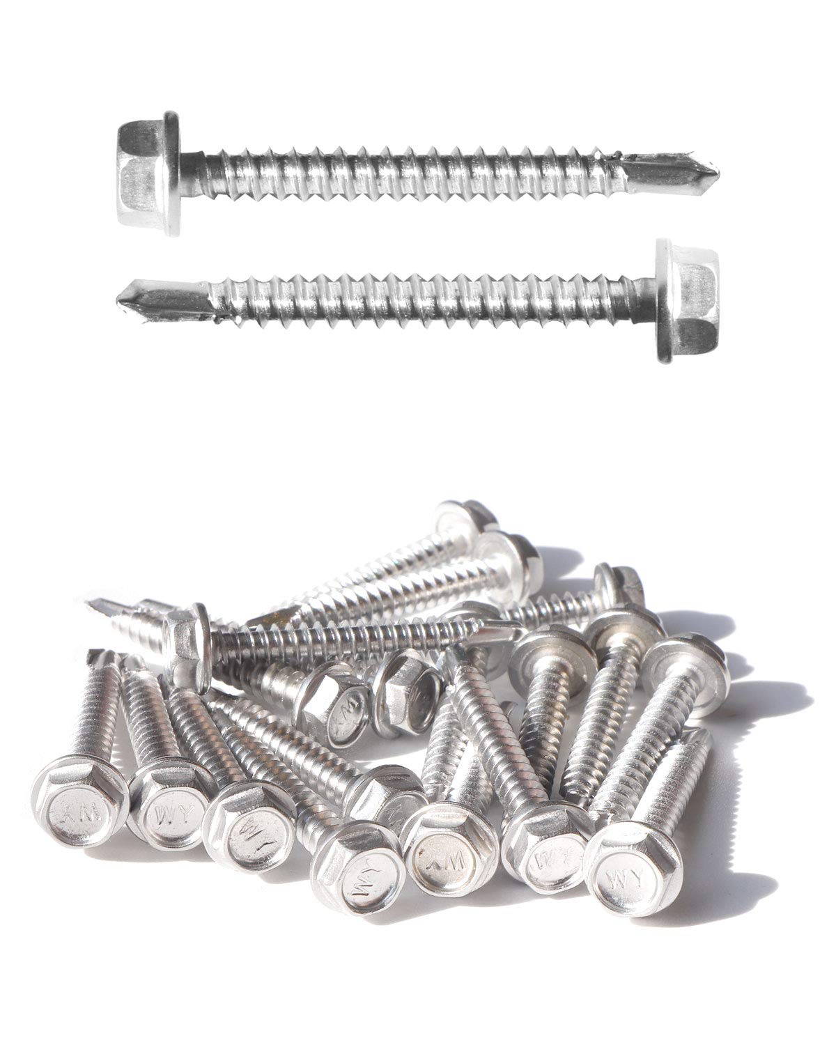 IMSCREWS50pcs #8 x 1-1/2" Stainless Hex Washer Head Self Drilling Screws, 410 Stainless Steel Full Thread Sheet Metal Tek Screws