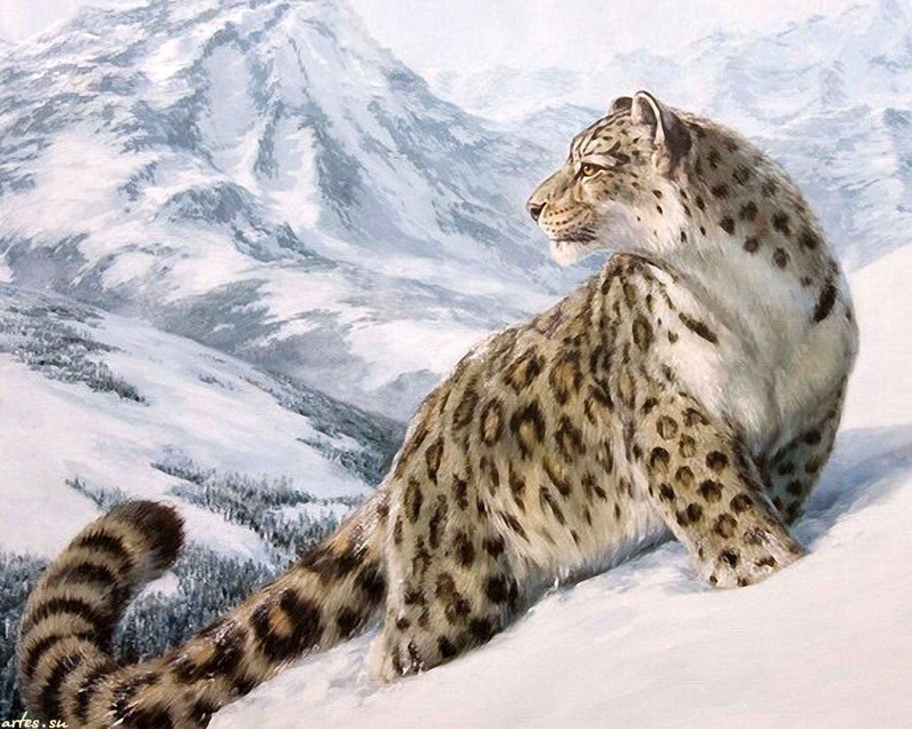 Yeesam Art Without Frame Diy Paint By Numbers For Adults Beginner, Snow Leopard 16X20 Inch Linen Canvas Acrylic Stress Less Number Painting Gifts