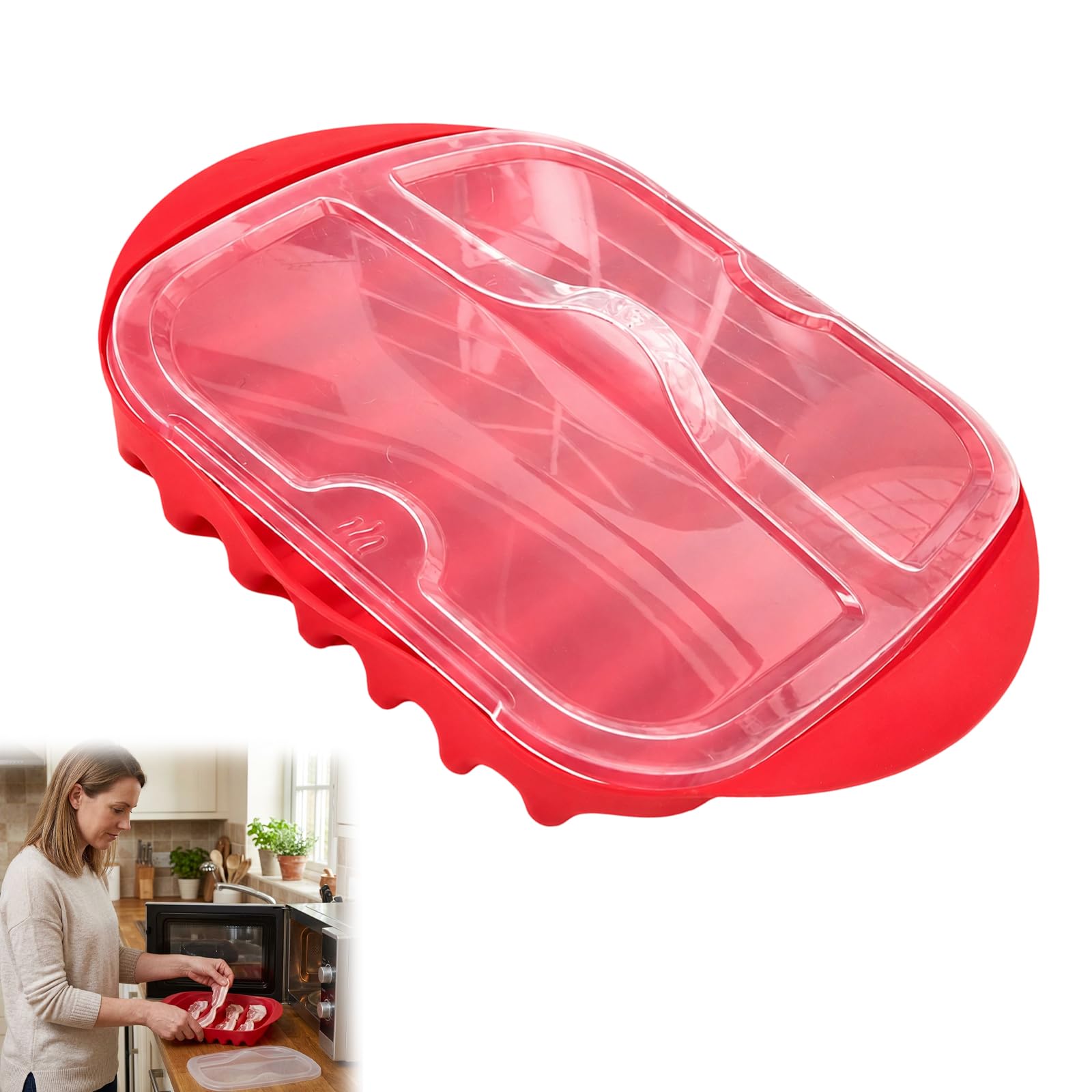 GYTFOG Microwave Bacon Crisper with Lid, Microwave Bacon Cooker Maker, Red
