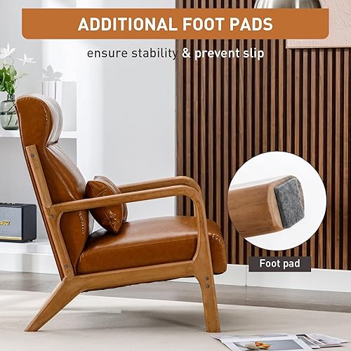 Miniatura 4 de ANJ HOME Silla decorativa moderna de mediados de siglo con respaldo alto, sillón individual con marco de madera maciza, cómoda silla de lectura para