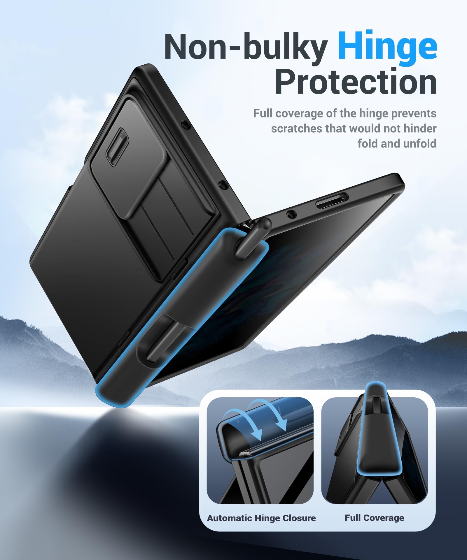 BERFY Custodia per Z Fold 7 con pennino e portapenna, [anti spia] cavalletto nascosto e custodia per fotocamera scorrevole e protezione per cerniera, custodia rigida antiurto sottile per Samsung