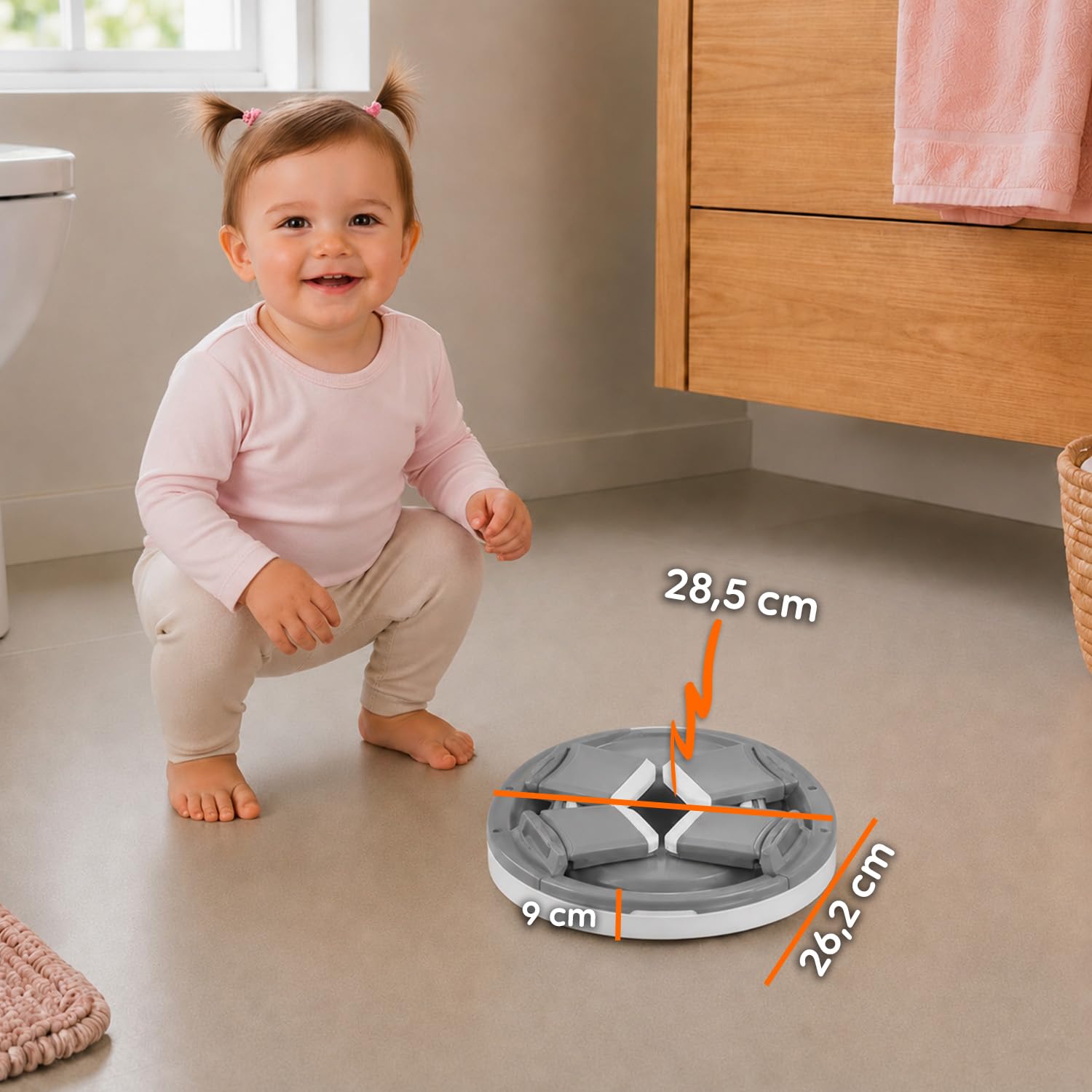Avilia - Vasino Pieghevole Portatile per Bambini 1-3 Anni con 20 Sacchetti – Vasino da Viaggio in PP+TPR – Gabinetto Portatile Compatto L26,2xP28,5xA15 cm – Seduta Comoda e Igienica (Grigio)