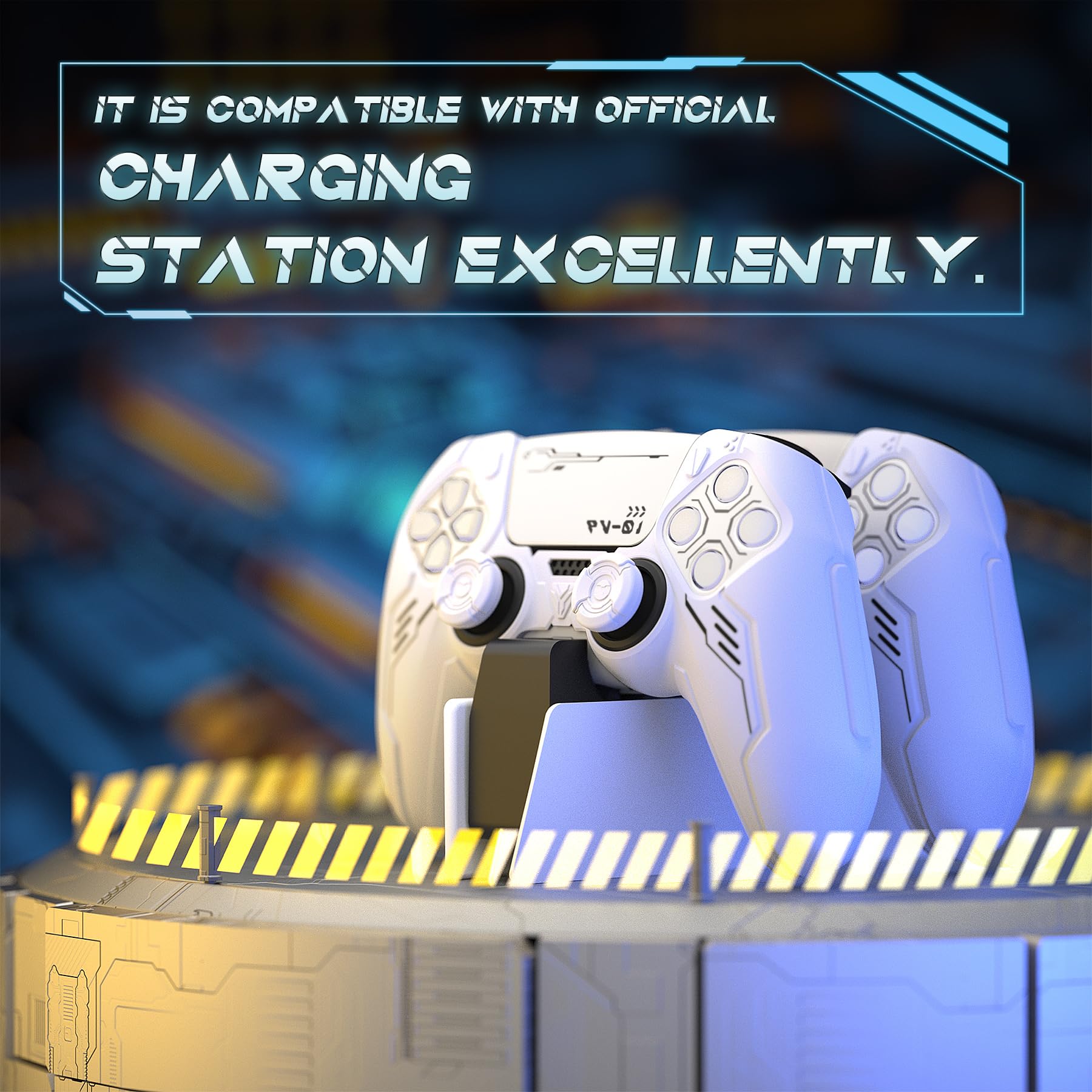 playvital Cover Controller per ps5 Joystick Custodia Silicone Skin Antiscivolo Grip Ergonomico, 2 Copri Analogici e 6 Adesivi, Adatto per Stazione di Ricarica, Mecha-Bianco