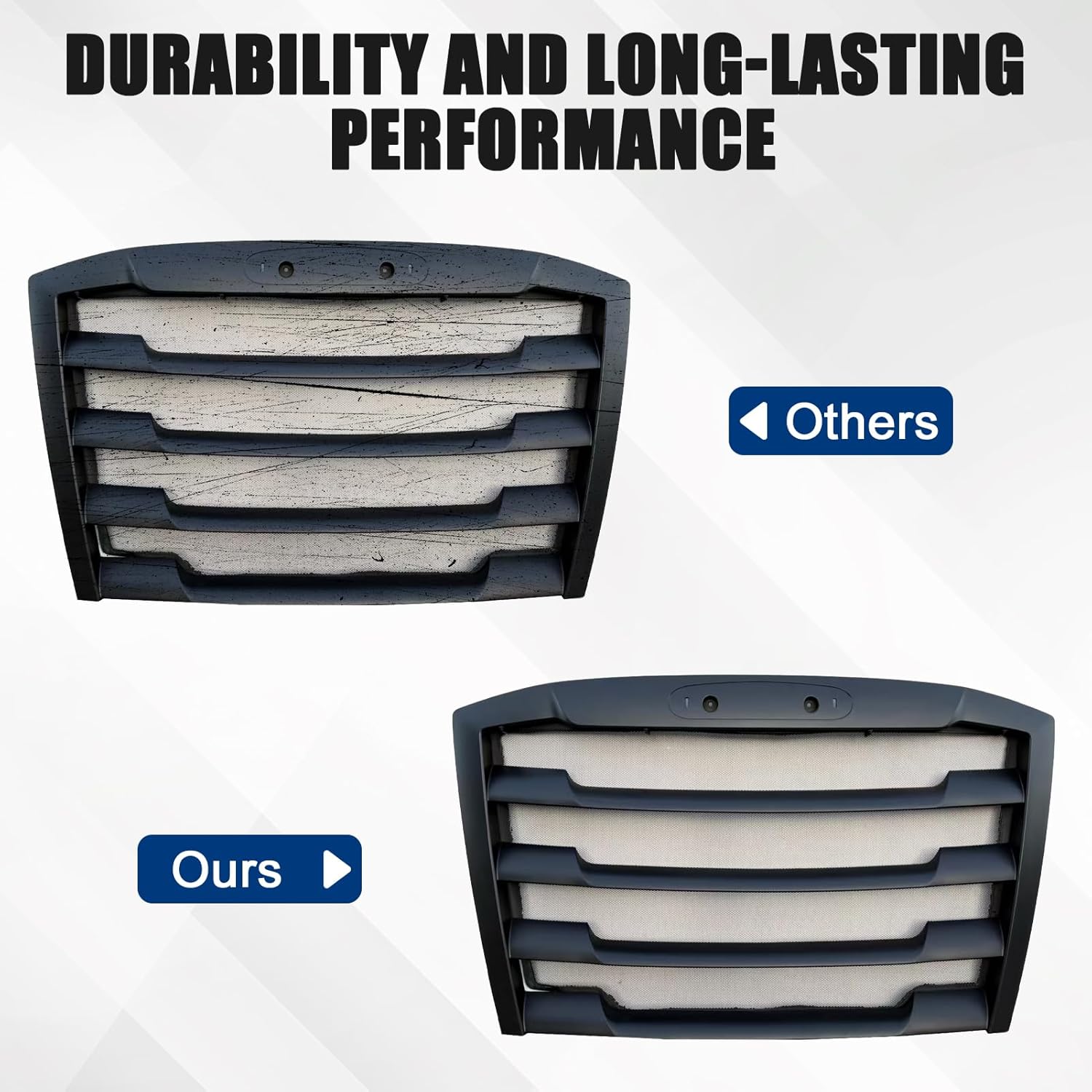 Black Grill Grille with Bug Screen Compatible with 2018-2024 Freightliner Cascadia, Front Bumper Radiator Grille Freightliner Cascadia Accessories (Black)