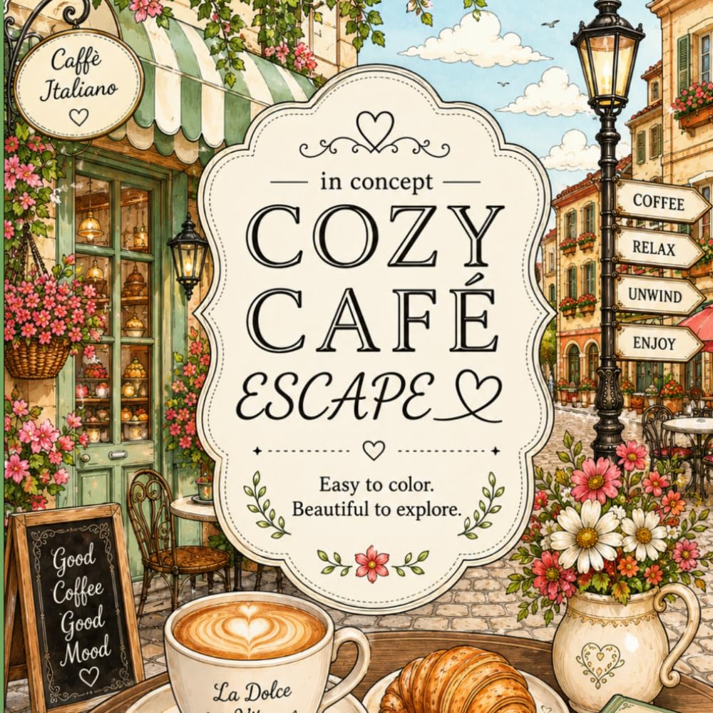 Cozy Café Escape Coloring Book: Relaxing Café Moments for Stress Relief & Creativity (Cozy Moments)