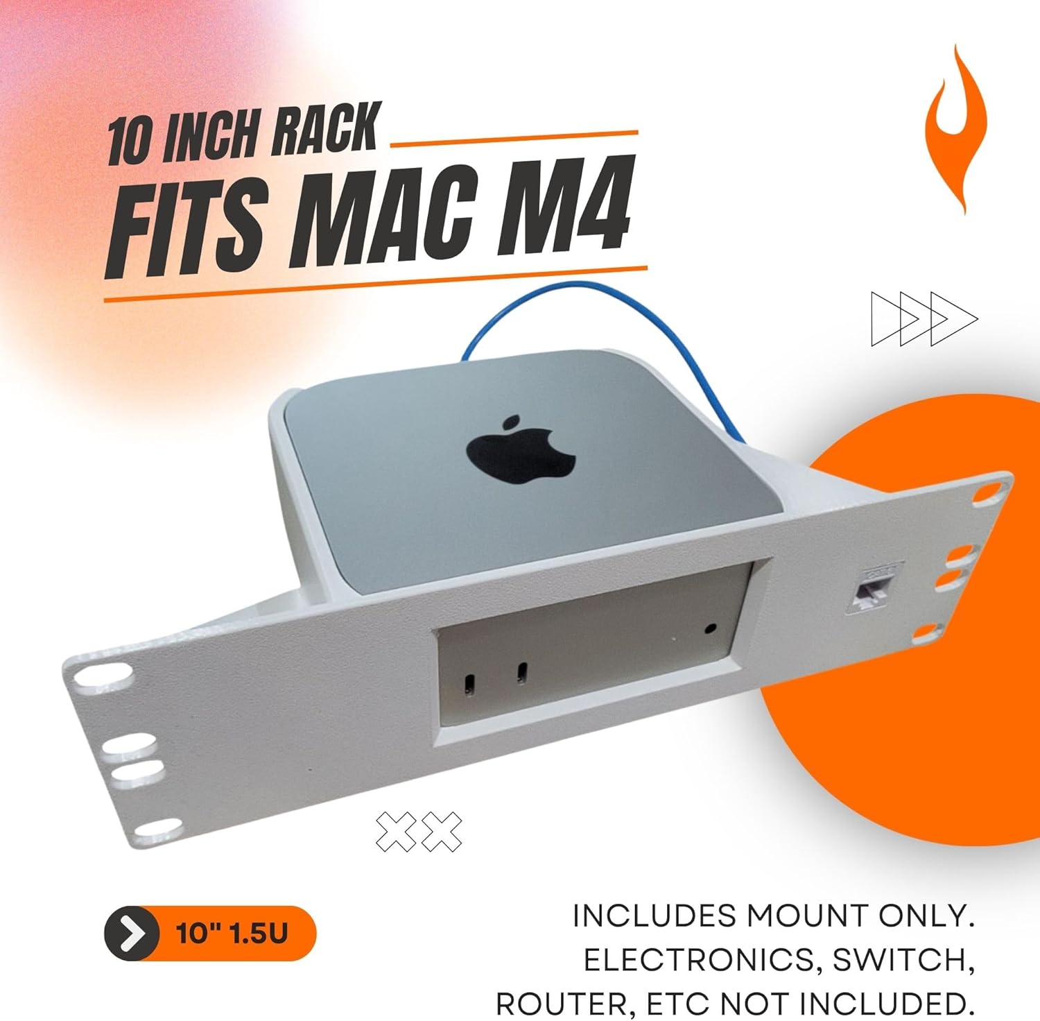 10-inch 1.5U Rack Mount for Mac mini M4 2024, 10-inch Network Rack Compatible, Keystone and Cable Included (White)