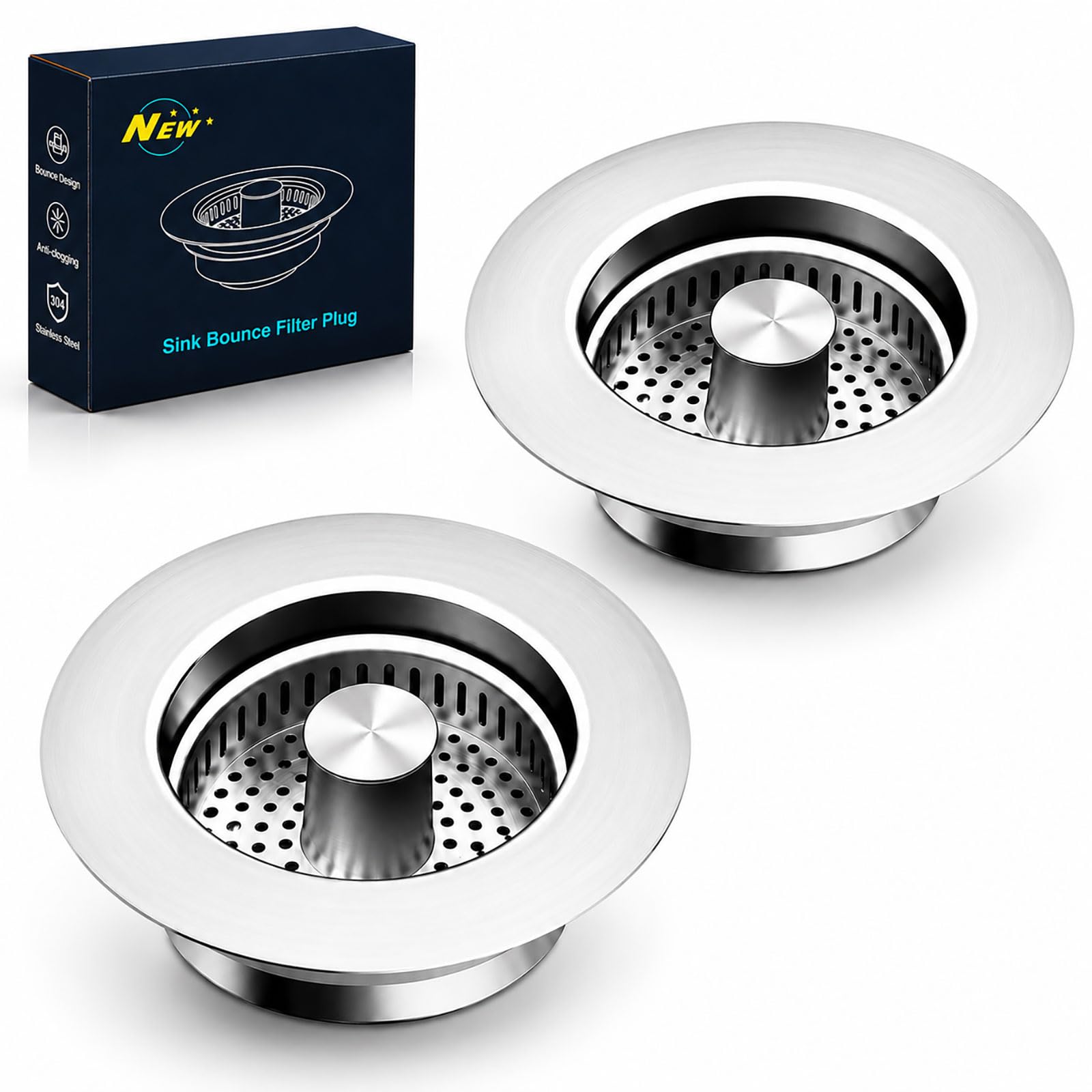Photo 1 of 2 Pack Kitchen Sink Drain Strainer & Stopper with Basket, Stainless Steel Drain Plug Cover Catcher for Food Waste - Sink Accessories for Home or Kitchen Sink Shroom Fit US Standard 3-1/2'' Drain Hole