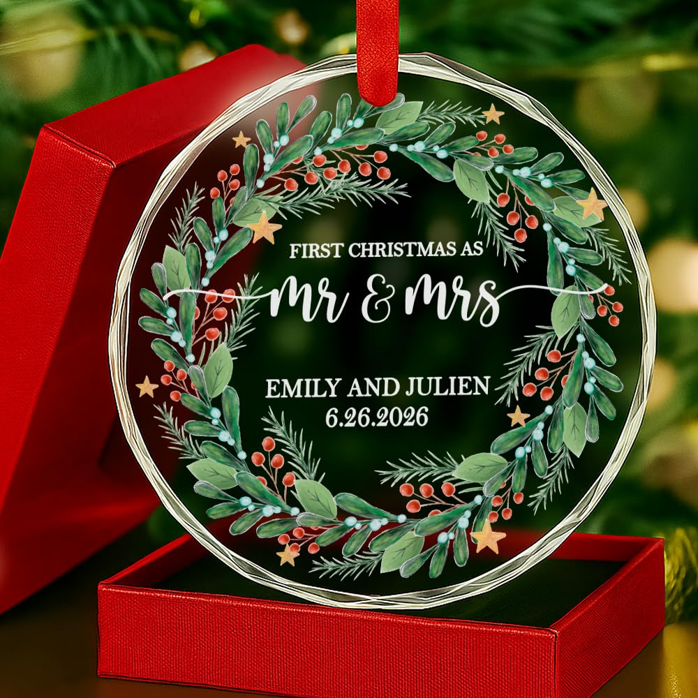 Personalized First Christmas As Mr Mrs Crystal Ornament - Custom Wedding Gift, Newly Married Glass Keepsake, Bridal Shower Gift, Mr &amp; Mrs Christmas Ornament, Newlywed Couple Holiday Decor