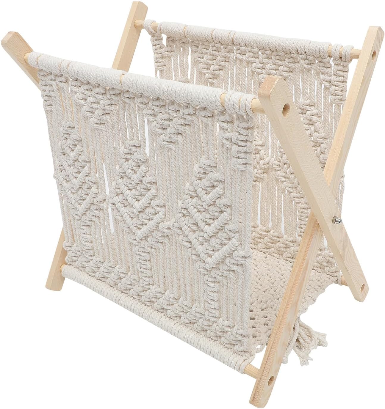 Woven Cotton Rope Magazine Rack Rustic Newspaper Holder Decorative Books Storage Basket for Home and Office Desktop Or Floor Use