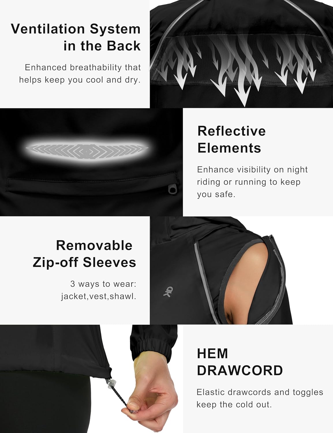 Little Donkey Andy Women's Lightweight Waterproof Cycling Jacket with Removable Sleeves & Hood for Biking Running Golf - Image 6