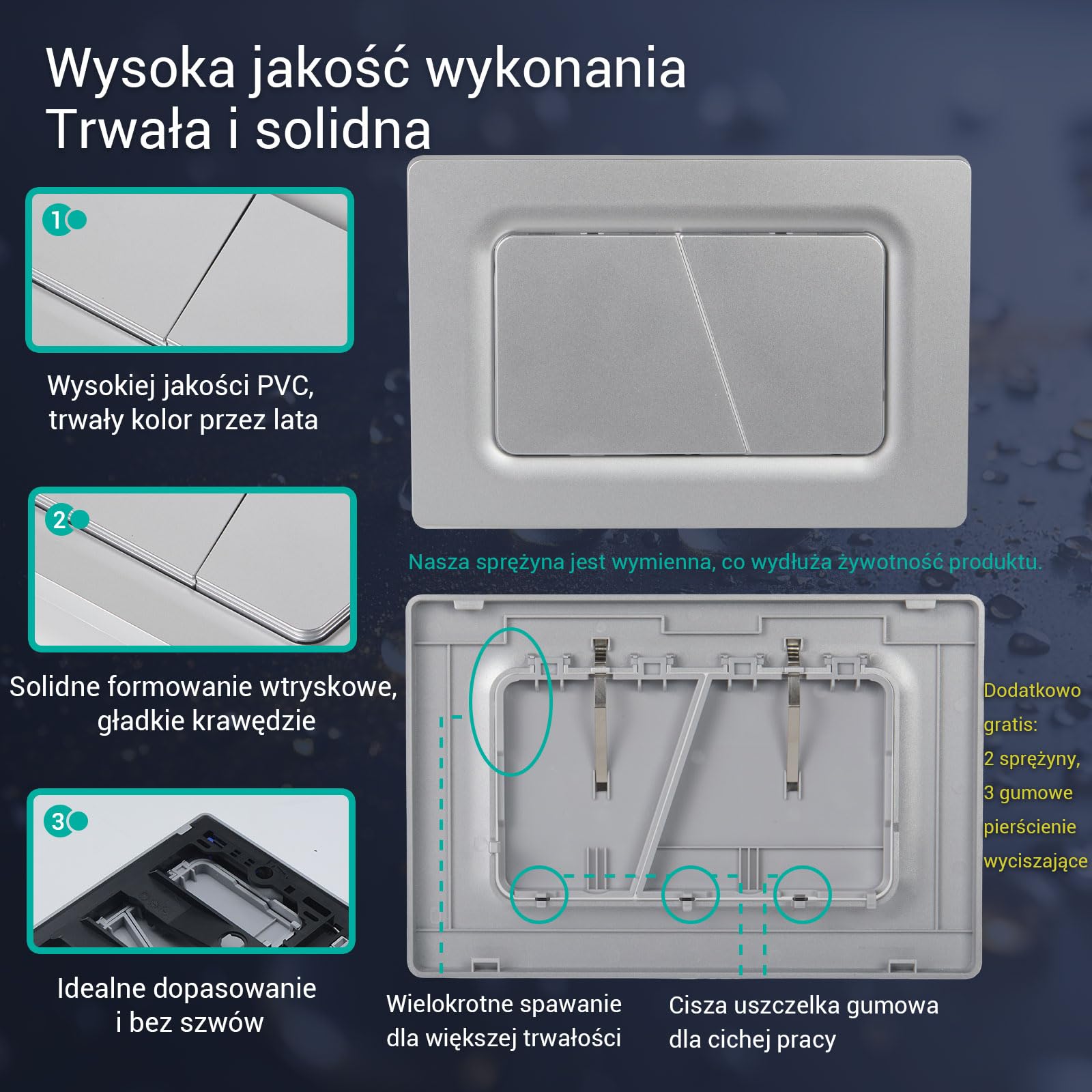 Empyreal Płytka dociskowa do WC spłuczka, części zamienne, kompatybilny z płytami uruchamiającymi Geberit Sigma 01 UP300 i 320, białe tworzywo sztuczne, do 2-krotnego spłukiwania (Srebrny Matowy)