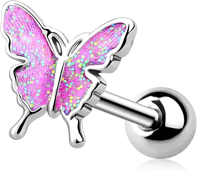 Melighting Helix Earrings Helix Piercing Jewellery 16G 316L Stainless Steel Cartilage Earrings Tragus Stud Earring Butterfly Conch Piercing Body Piercing Jewellery