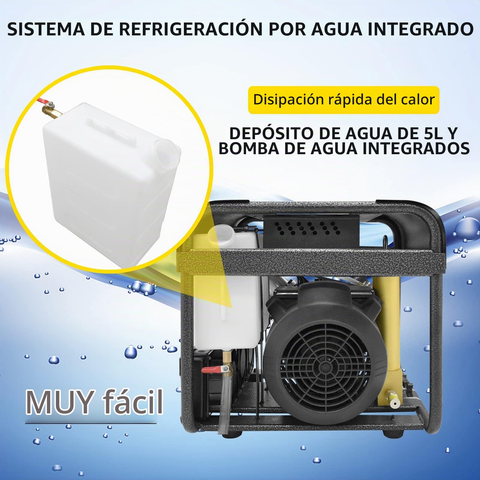 Compresor de aire PCP de 4500 Psi, sistema de enfriamiento de agua y ventilador incorporado, filtro de filtración de dos etapas, versión de parada automática, para tanque de buceo con rifle de aire