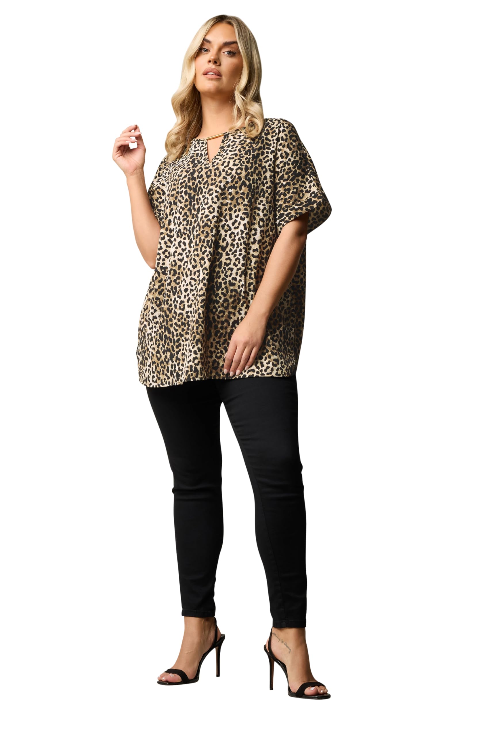 Yours Women's Brown Curve Leopard Print Metal Trim Blouse - Plus Size Curve