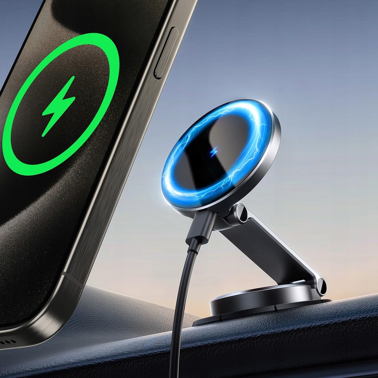 JOYROOM Magsafe Bezprzewodowa ładowarka samochodowa [wszystkie metalowe i składane] magnetyczny uchwyt samochodowy na telefon 15 W, bezprzewodowe ładowanie samochodowe do iPhone'a 16 15 14 13 12 Pro
