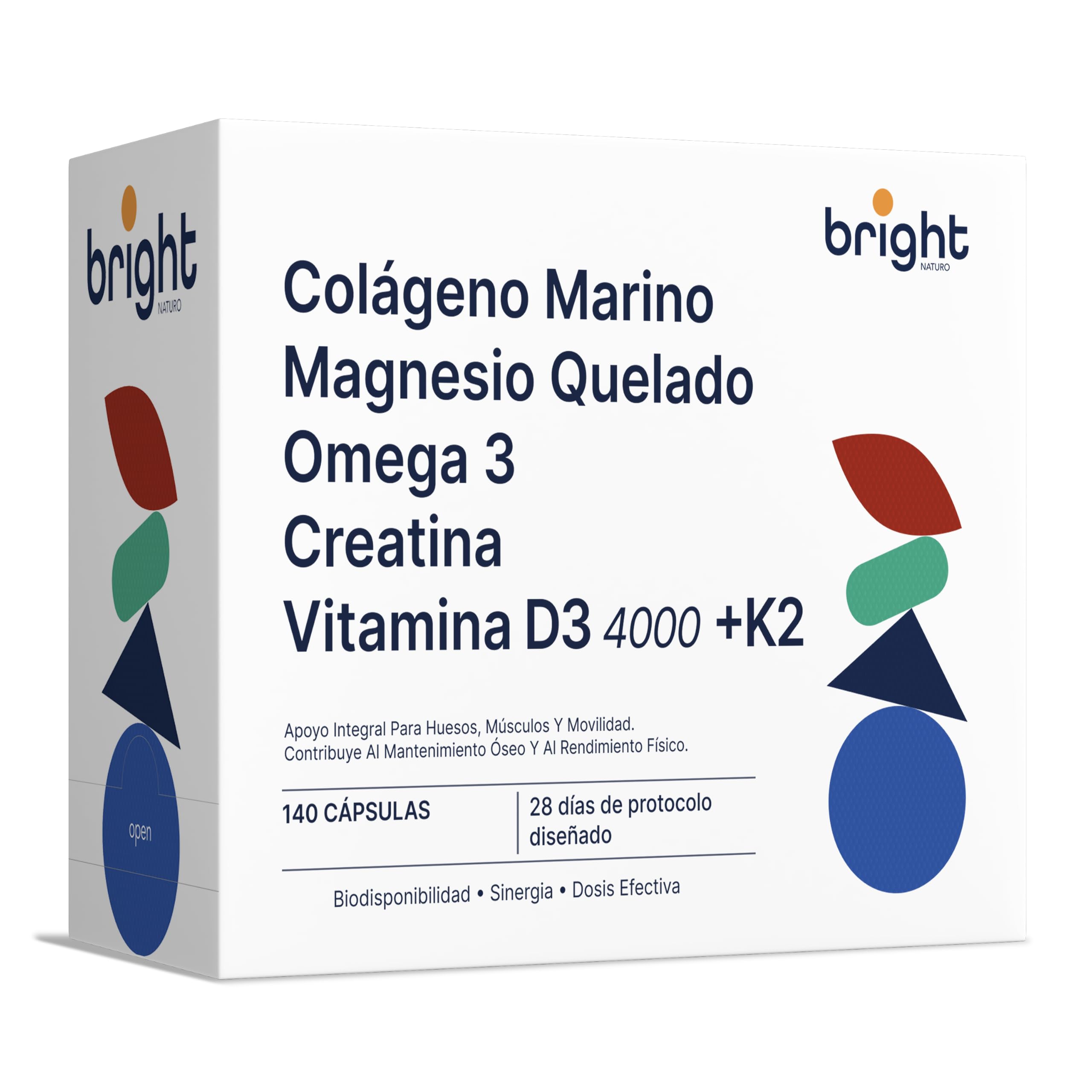 Colágeno Marino, Ácido Hialurónico, Omega 3 TG, Magnesio, Vitamina D3 + K2 4000 y Creatina Monohidratada - SmartAbsorb™ | piel, huesos y función muscular | 28 sobres diarios