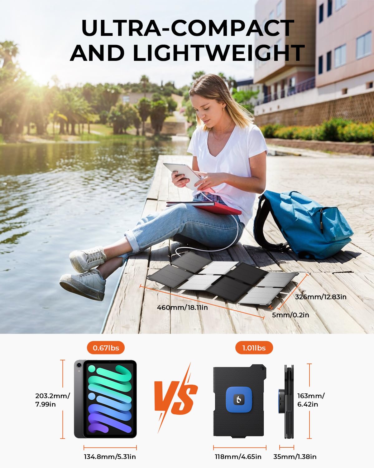 [Pocket-Size]BigBlue Portable 25W Solar Panel Charger, Folding Solar Charger with USB-A and USB-C Ports, IP68 Waterproof Solar Panel for Backpacking Compatible with Cellphones, Tablets, Power Bank etc