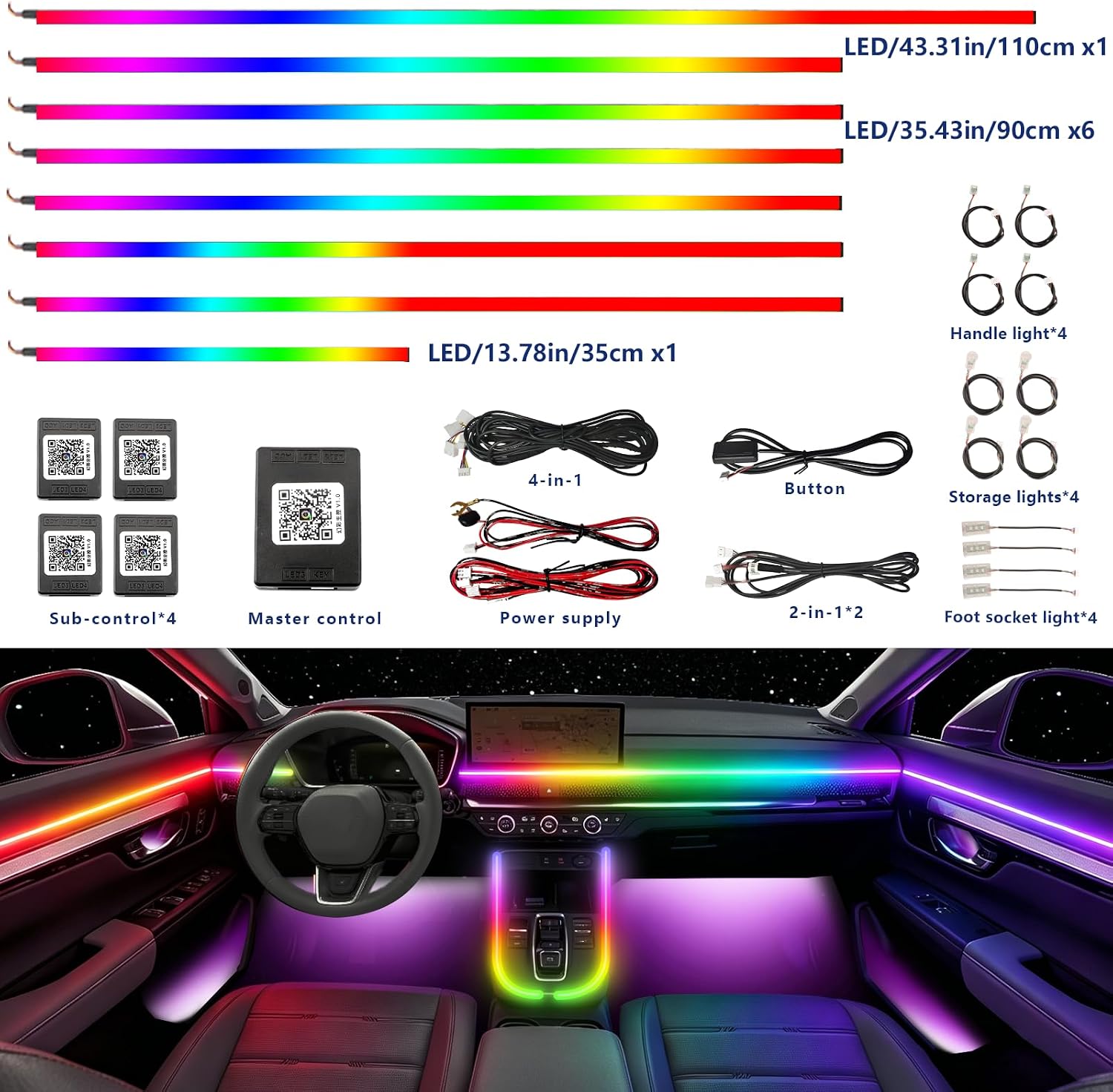 Acrylic Interior Car LED Lights with Wireless APP,20 in1,for Toyota,Tundra2007,2009,2012,2015,2019,2020,2021Ambient Lighting Kits Fiber Optic Strip LEDs, 6Million Colors Music