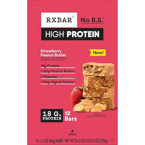 Miniatura 10 de RXBAR Barras altas en proteínas, sin gluten, aperitivos de proteínas, mantequilla de maní y fresa, caja de 25.3 onzas (12 barras)