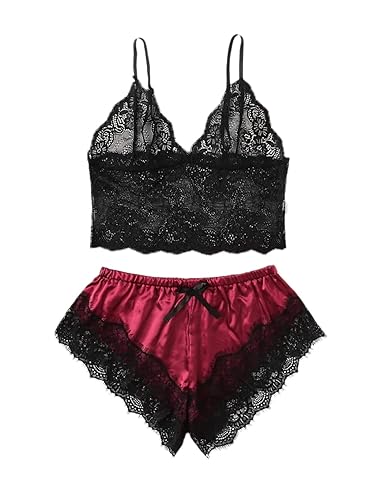 SOLY HUX Women's Plus Size Lingerie Set Spaghetti Strap Lace Trim Bralette and Shorts Sleepwear Pajama Set - XX-Large Plus - Multicoloured