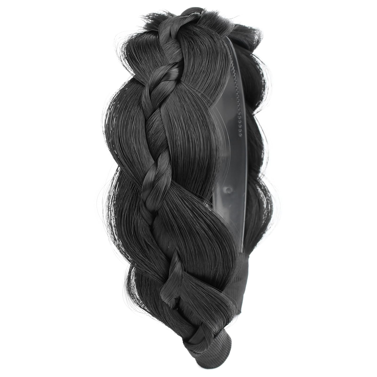 BOBIYA Plaited Hair Headband with Tooth Braid Hair Headband with Teeth Wide Braided Hair Headband (Black, One Size)
