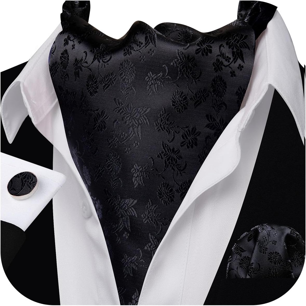 Barry.Wang Mens Silk Cravat Tie Paisley Woven Paisley Fashion Ascot and Pocket Square Cufflinks Set Wedding Formal