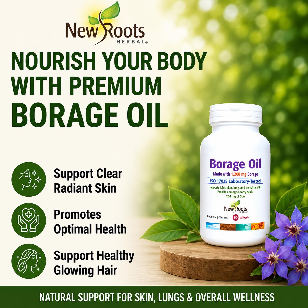 NEW ROOTS HERBAL Borage Seed Oil 1200 mg, GLA Supplement with 264 mg Gamma-Linolenic Acid, 444 mg Linoleic Acid, Cold-Pressed, Hexane-Free, 90 Softgels — Amazon image 8