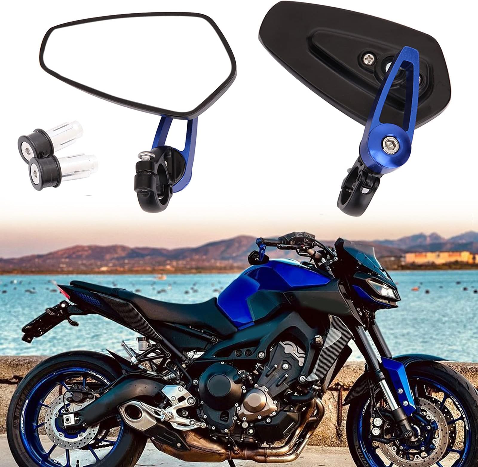 Blue Universal Motorcycle Mirrors Bar End Side Mirror Compatible with Honda Scooter Suzuki Yamaha Kawasaki Victory