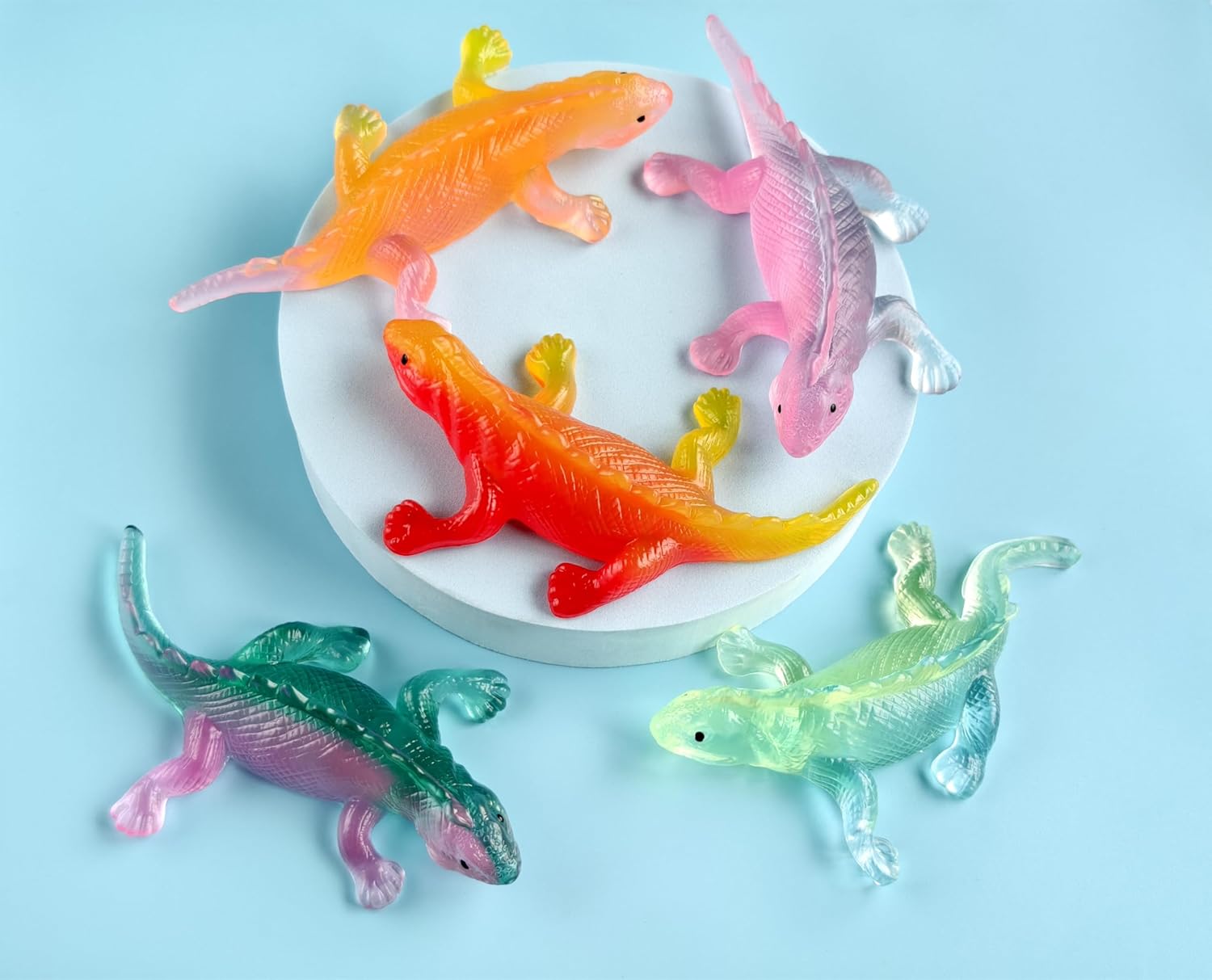 5 PCS Super Sticky Gradient Color Series Cute Soft Lizard Mochi Squishy Toys,Fidget Toys,Stress Relief Squeeze Toys,Gift Collection Kids Toys