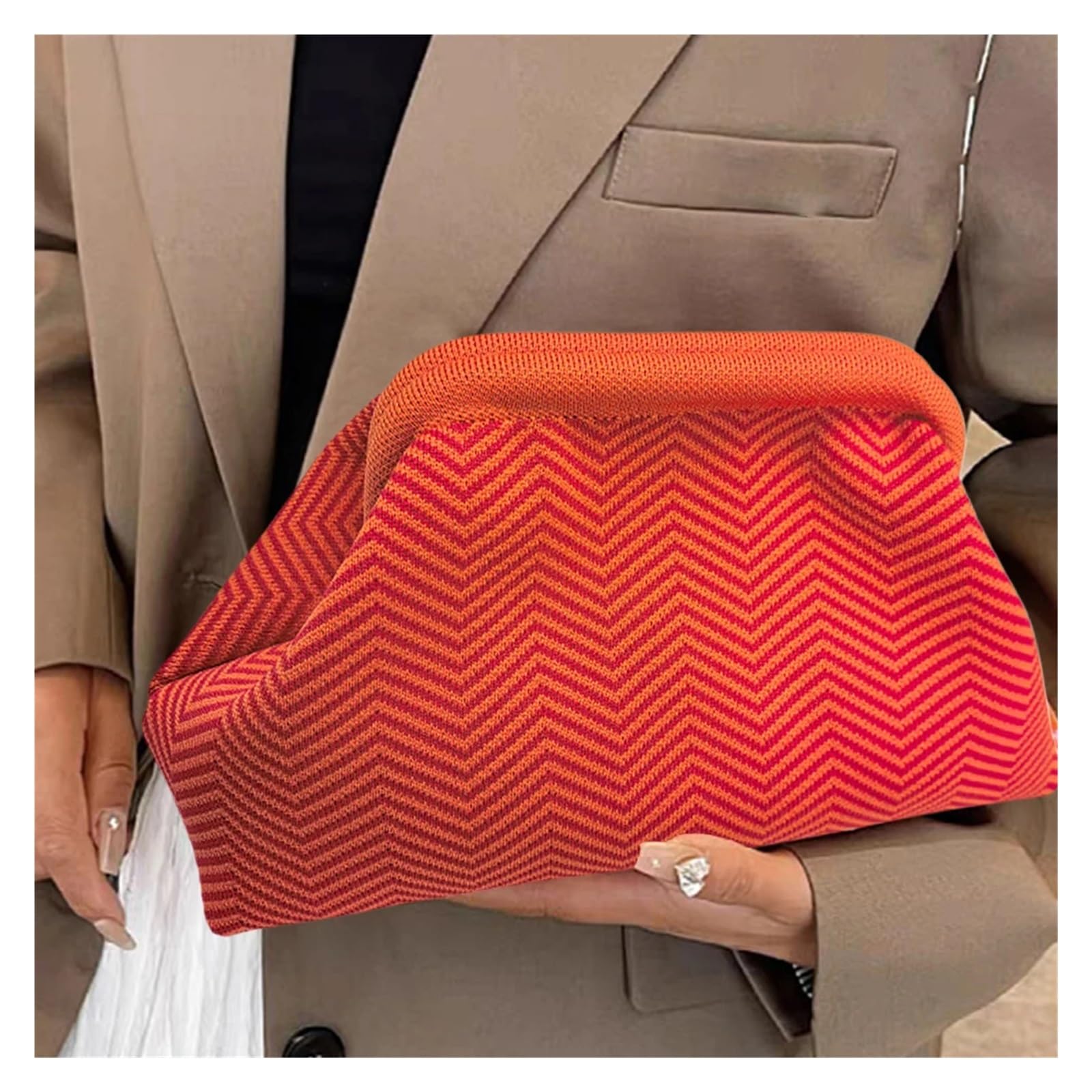 Pochette Sac à Main été Femme - Sac Boule Tissé Rayé, Idéal Soirée, Vacances Et Fêtes, 31 X 17 Cm