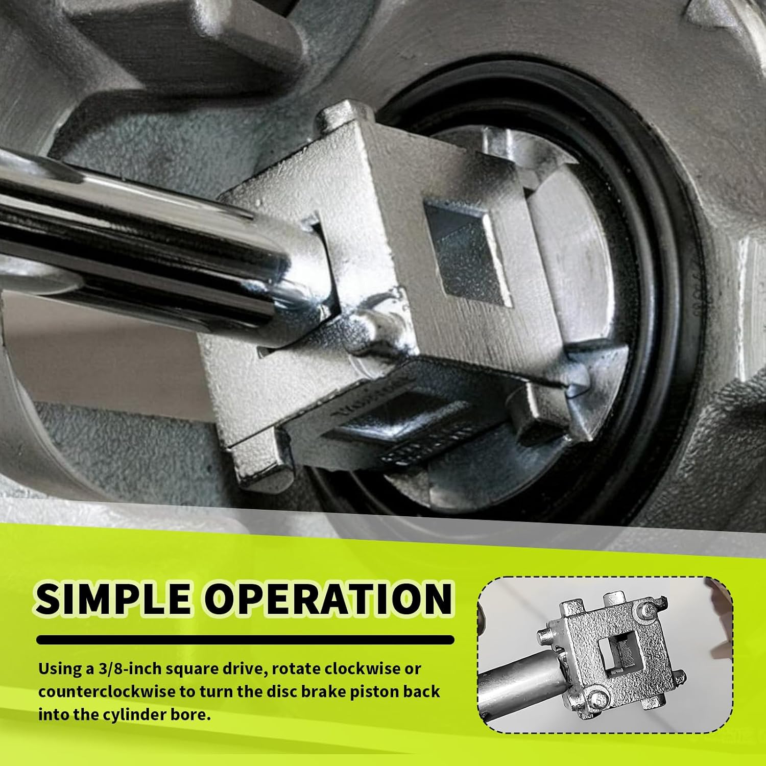 Car Cube Brake Caliper Compression Tool with 3/8" Square Drive Hole,6 Sides Brake Piston Tool for Adjusting Pistons,Steel Car Accessories Rear Brakes Caliper Tools for Disc Brakes